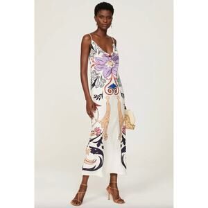 Carolina K Floral Print White Midi Slip Dress with Lavender Accent. SX